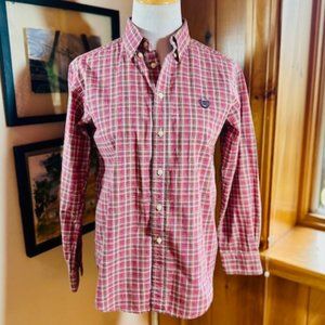 CHAPS Boy’s Navy Blue, Red and White Plaid Shirt – M